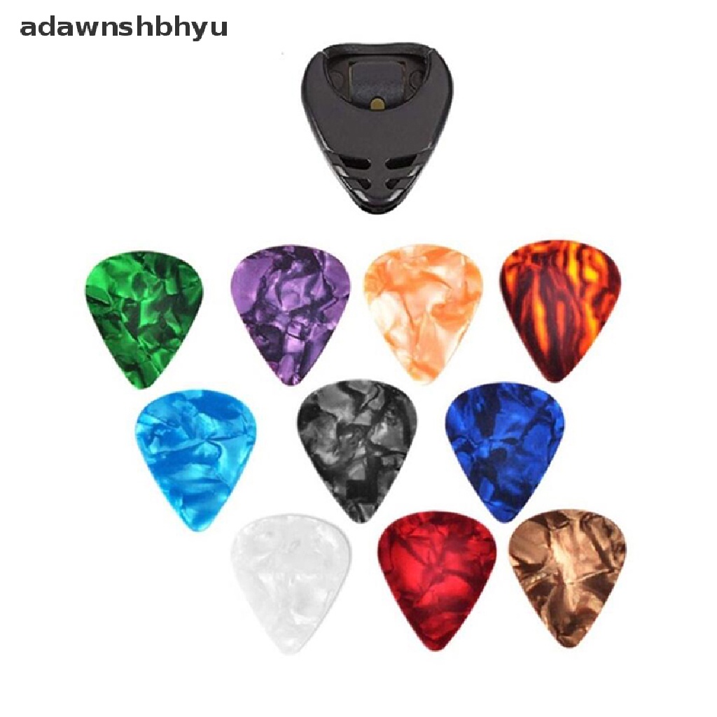 Adawnshbhyu 10Pcs Plectrums 1 Pick Holder Picks Gitar Akustik Seluloid Elektrik ID Warna Warni