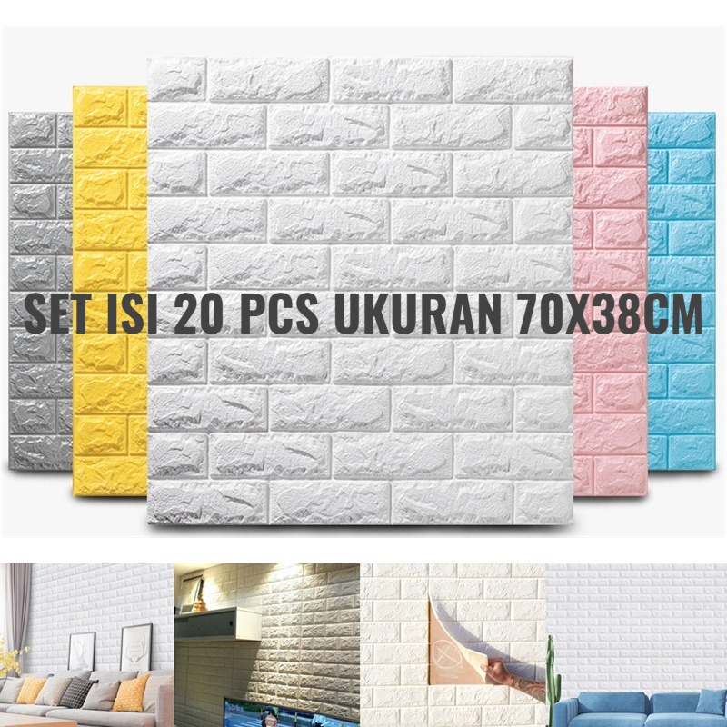 PROMO PAKET 1 SET ISI 50 PCS  WALLPAPER DINDING 3D FOAM PUTIH BATU BATA UKURAN 70X38 Wallpaper 3D Modern - TERMURAH