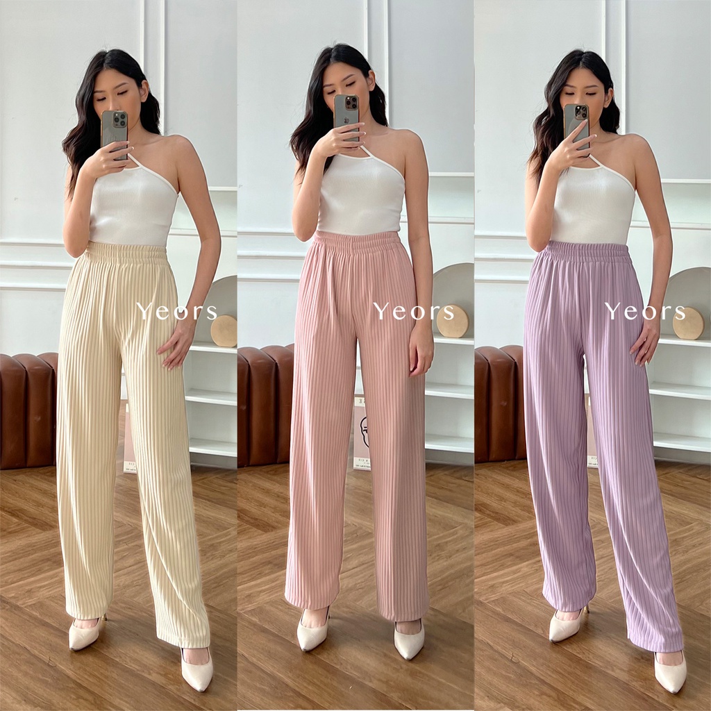 Yeors - Celana Murah Berkualitas Kulot Rib Knit Premium - Long Cullote Sierra Pants - Korean Loose Pants Trousers Wanita - Loungewear - Celana Kulot Jumbo XL Perempuan Murah Berkualitas