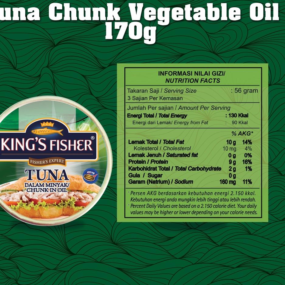 

Hot Sale King's Fisher Paket 2 pcs Tuna dalam Minyak Nabati Tuna in Oil Daging Makanan Kaleng 170 gr ,,