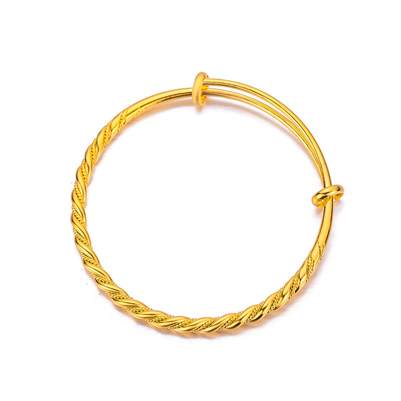 Goldkingdom Perhiasan Fashion Emas Asli Kadar 375 Bangkok Aksesoris Ready Stock Wanita Twist Memutar Lapis Emas Wanita Retro Glossy Benang Push-pull Gelang