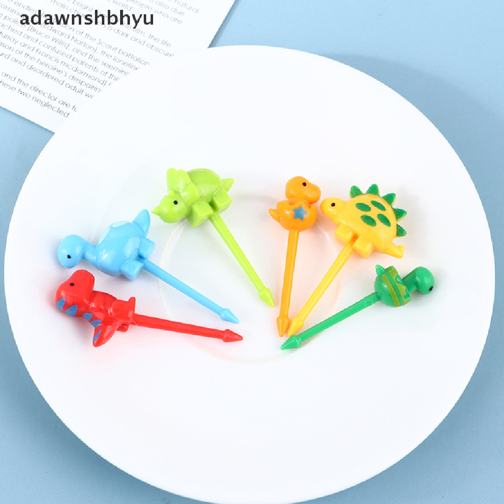 Adawnshbhyu 6pcs /set Dinosaurus Mini Animal Kartun Pilihan Makanan Anak Snack Garpu Buah ID