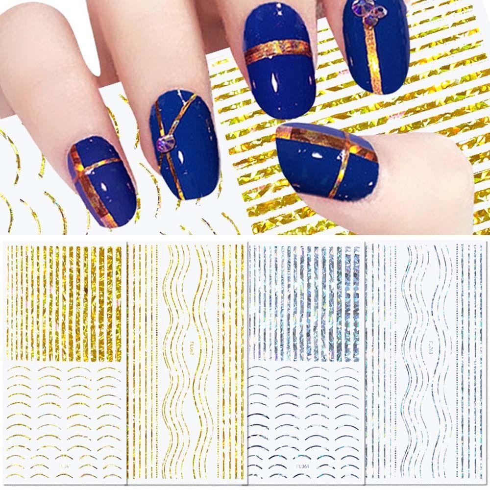 Mxbeauty Bronzing Stiker Kuku Wanita Fashion Manicure Aksesoris Huruf Inggris Garis Geometris Dekorasi Nail Art