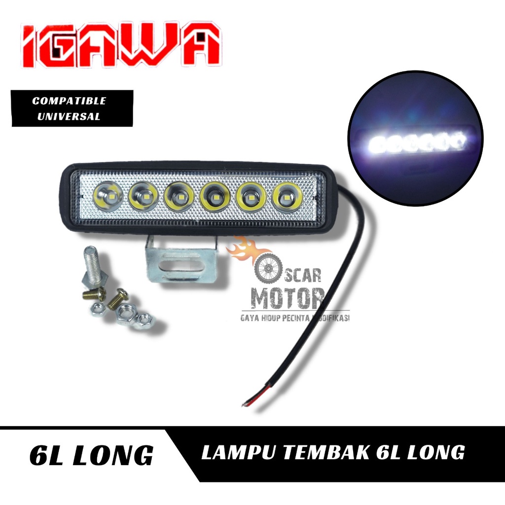 LAMPU TEMBAK 6L LONG MINI LAMPU SOROT PLUS BREKET DAN BAUT MOTOR MOBIL