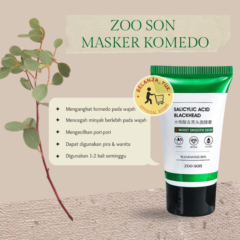 Zoo Son Masker Pengangkat Komedo Mengecilkan Pori-Pori / Masker Wajah Komedo / Zoo Son Salicylic Acid Blackhead / Masker Penghilang Komedo / Masker Pencabut Komedo / Masker Mencegah Minyak Berlebih Pada Wajah / Masker Menghilangkan Komedo / Blackhead Mask