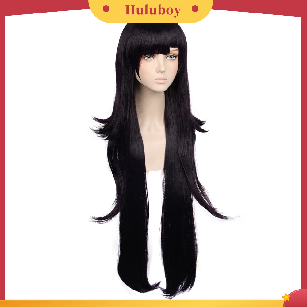 Wig Rambut Sintetis Model Panjang Lurus Warna Hitam Untuk Cosplay Anime