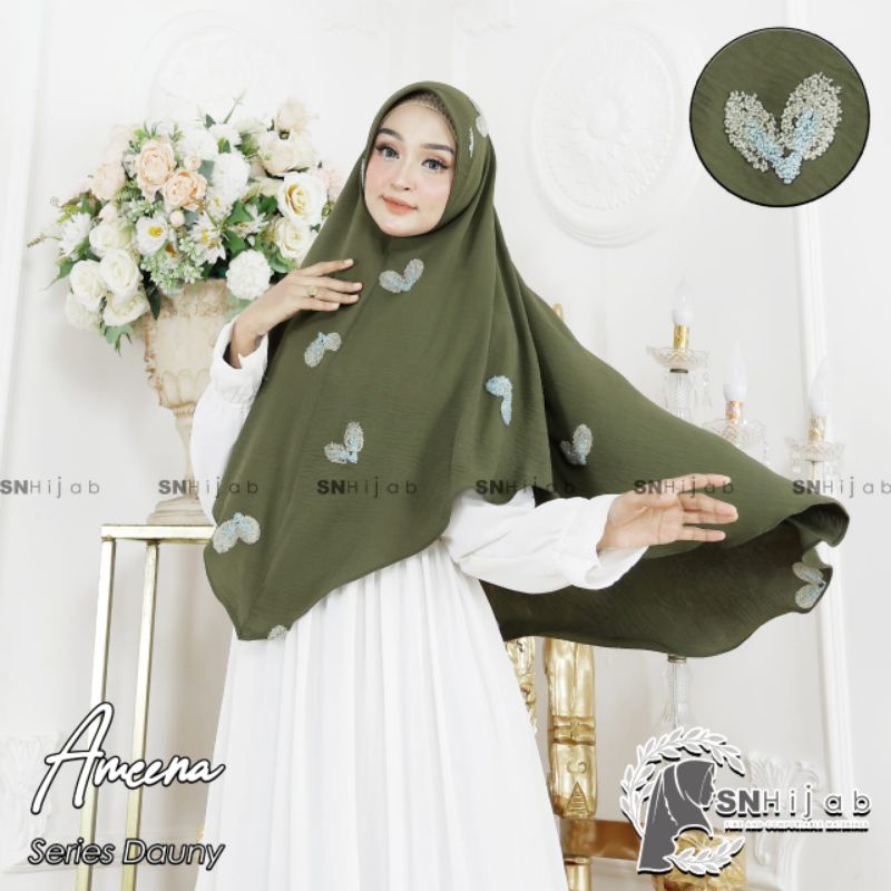 ameena series Dauni sn hijab Khimar jumbo terbaru dari SN hijab crinkle 3d premium