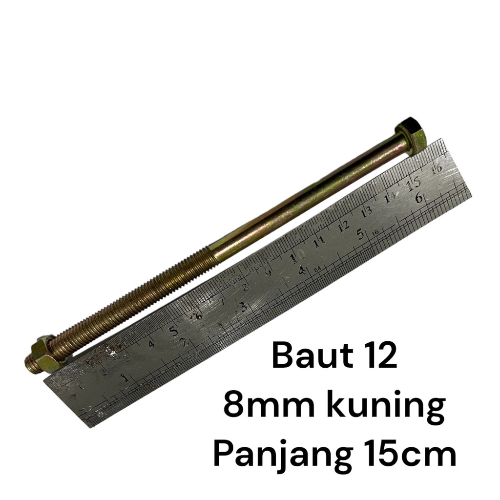BAUT MUR KUNING M8/ 8mm BAUT 12 PANJANG 15cm BAUT KUNCI 12 / HARGA PER BIJI