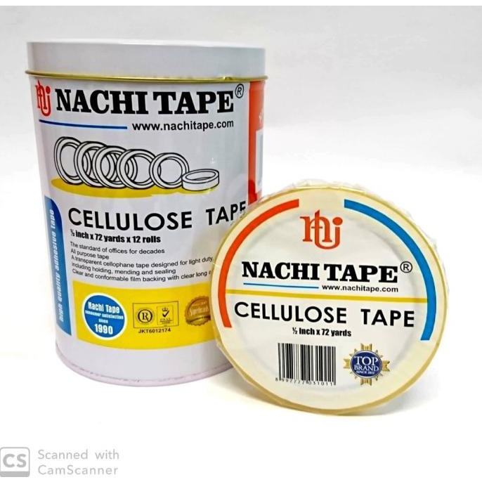 

(12 pcs) Cellulose Tape Cello Nachi 1/2 inch 12mm x 72yard Selotip