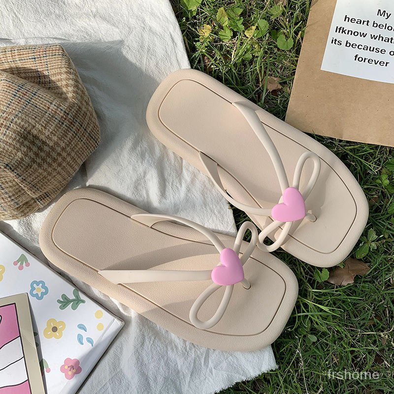 Gadis muda hati sandal jepit sepatu wanita sandal sandal ins anti-slip lucu tepi laut rumah sandal b