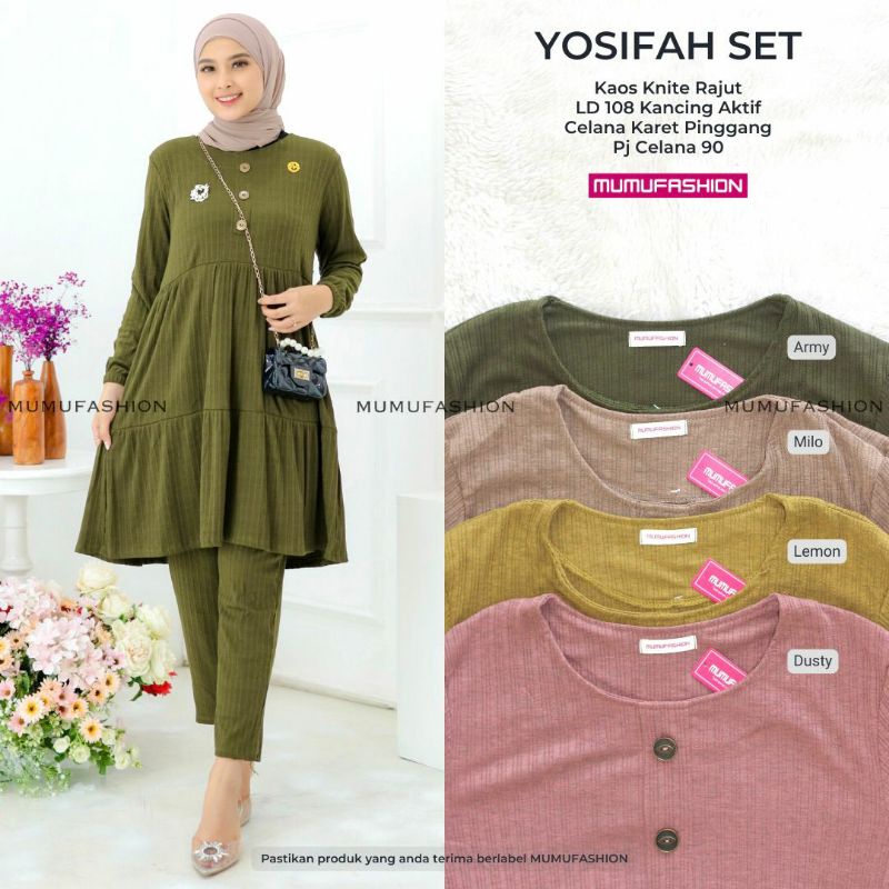 RATI - YOSIFAH SET KNIT RAJUT JUMBO Setelan Baju Wanita Muslimah Simpel Nyaman  By Mumufashion