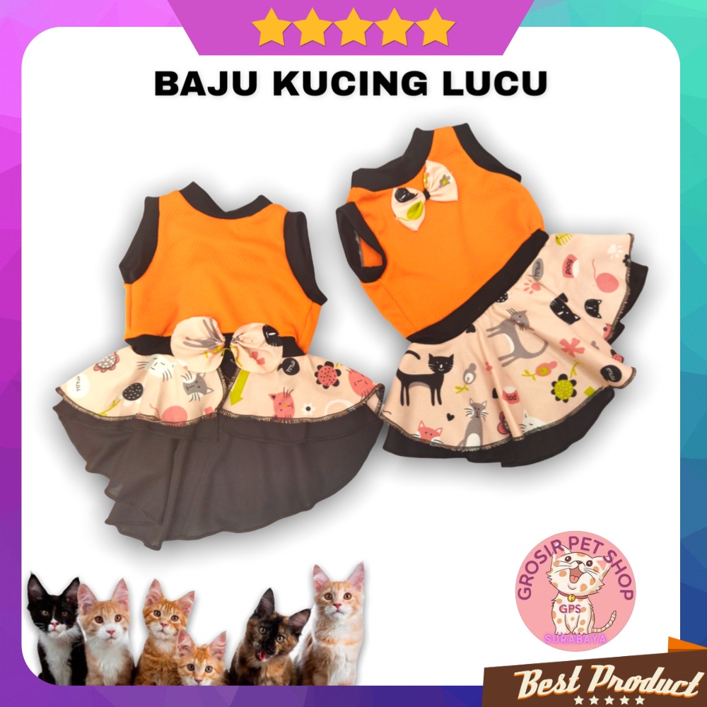 Baju kucing lucu polos rok motif all size ecer grosir pakaian dan aksesoris hewan