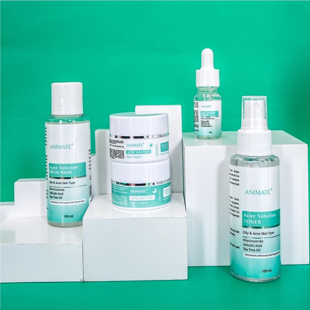 Animate Acne Solution Series 5in1/Facial Wash/Serum/Cream Pagi/Toner/Cream Malam