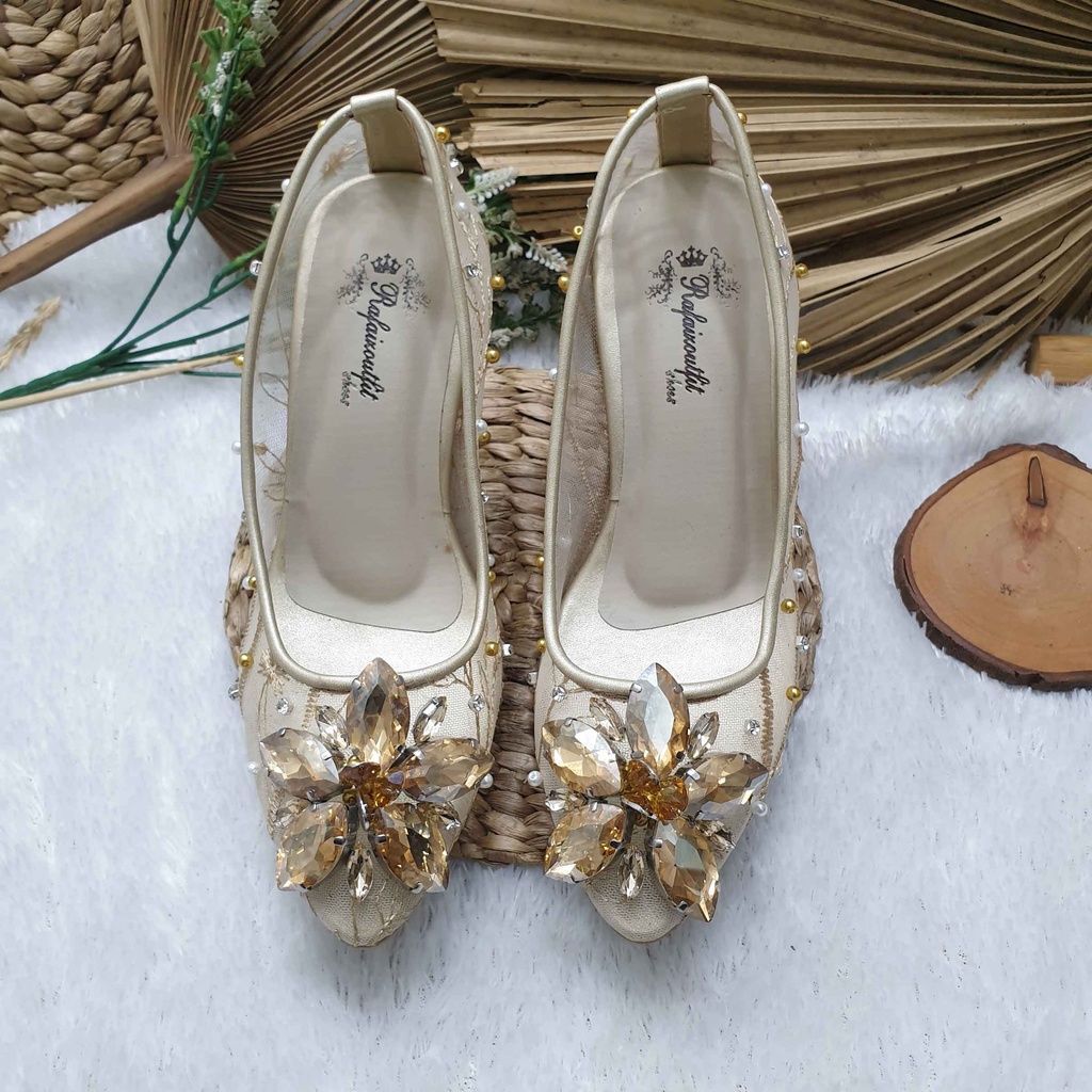 Sepatu wedding pesta cantik Clarabel gold 9cm tahu
