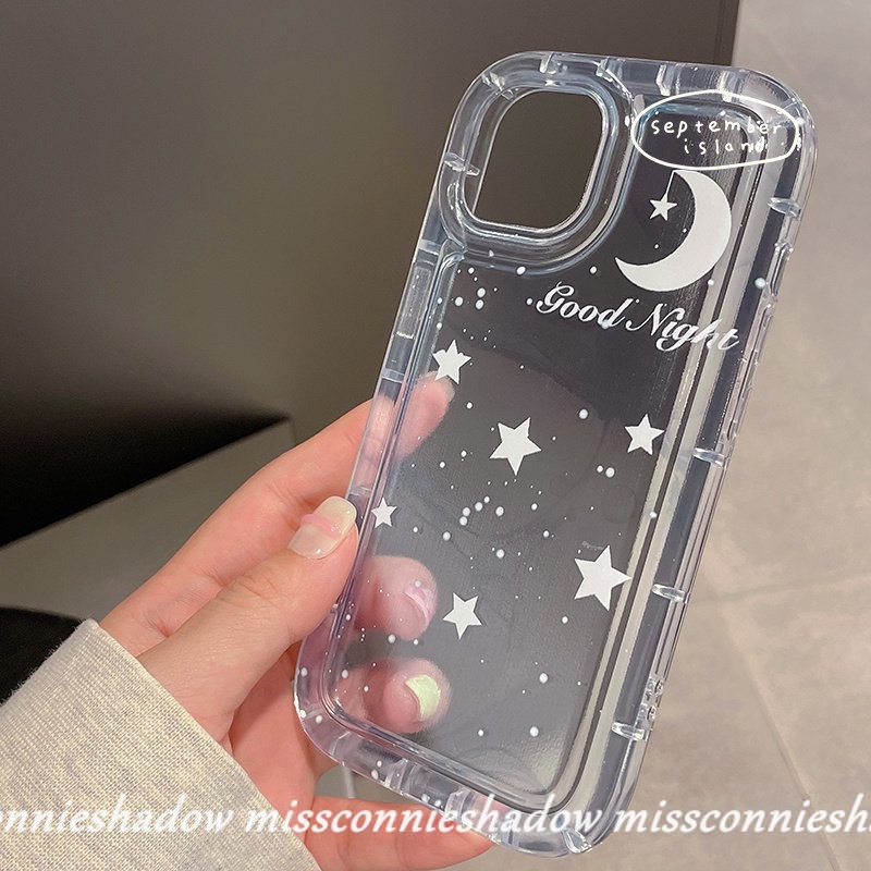 Case Kompatibel Untuk iPhone 7Plus 8Plus 11xr 7 8 6 6S Plus 14 13 12 11 Pro MAX X XS MAX Fantasy Tinta Lukisan Langit Berbintang Bulan Bintang TPU Lembut Bening Airbag Shockproof Back Cover