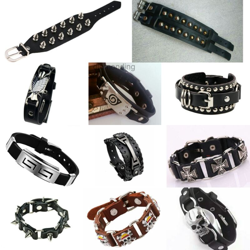 Gelang tengkorak Kulit Strap sabuk rivet Pria Wanita Skate Punk Rock Grunge Style