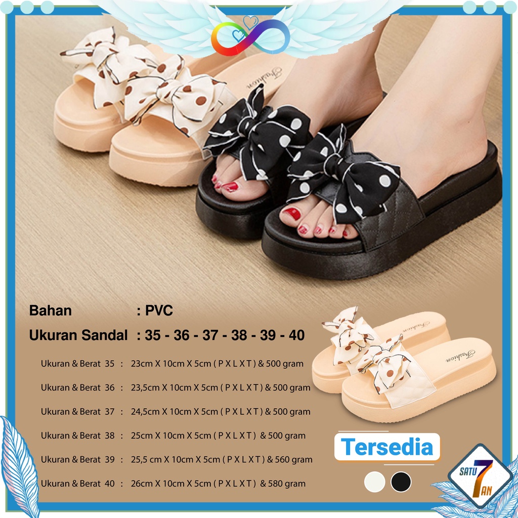 Sandal Slop Sandal Wedges Slip On Motif Pita Dot Fashion Style Cewek Sandal Kasual Nyaman PVC SPT-35