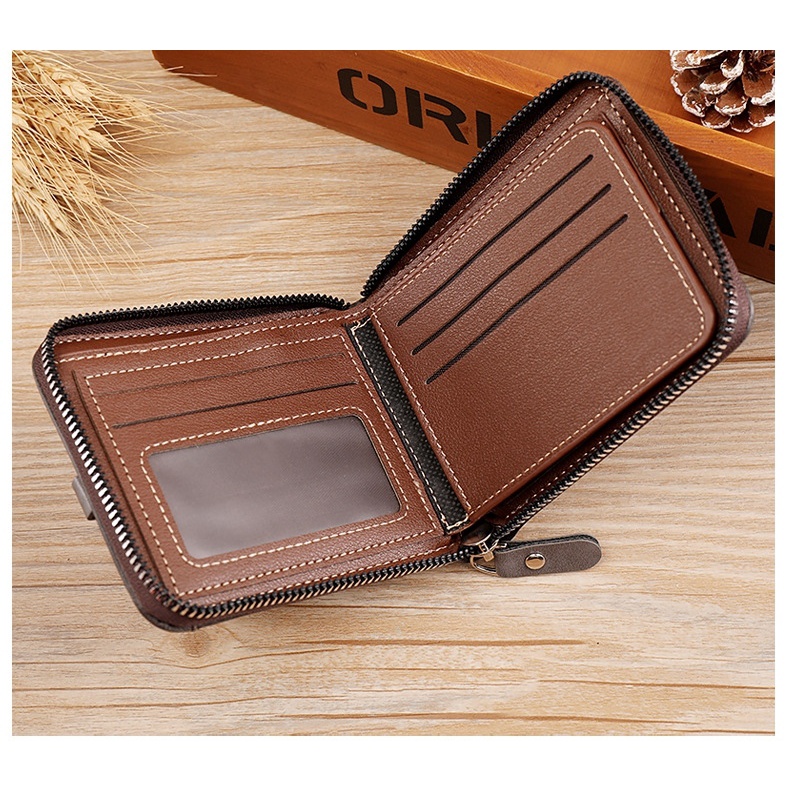 DOMPET LIPAT MORTEGA SELETING ZIPPER PRIA BAHAN KULIT PU / DOMPET PRIA KULIT PU - M-1051