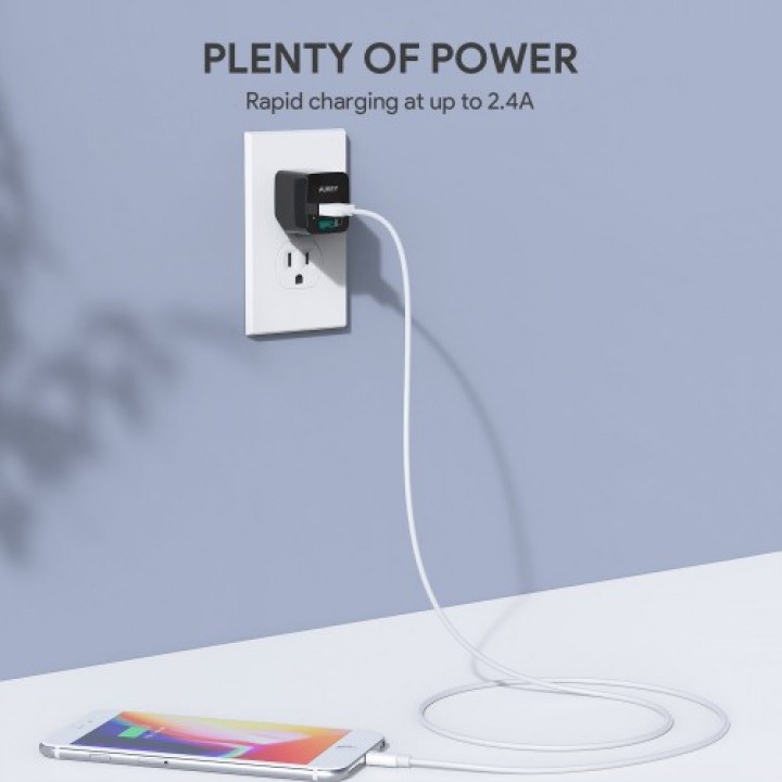 AKN88 - AUKEY PA-U32 - Mini Dual Port USB 4.8A Wall Charger with AiPower