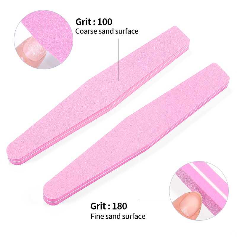 10pcs Set Kikir Kuku Gerinda Dua Sisi100/180Pasukan Amplas Buffer Profesional Manicure Tools