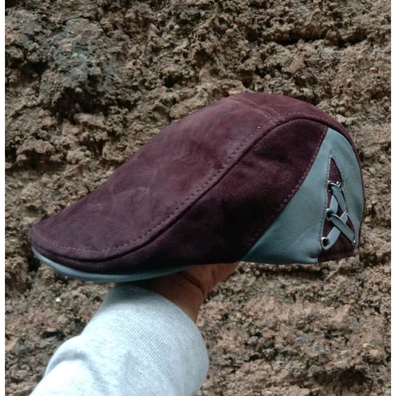 Terbaru Topi Newsboy Sulam Pinggir Bahan Kulit Buk Garut