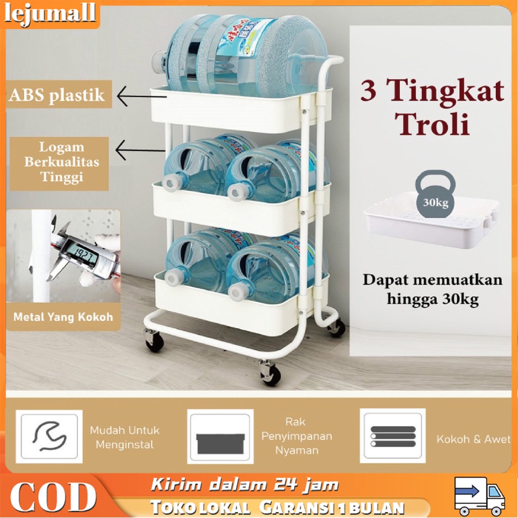 Rak Troli Dengan Roda 3 Susun Serbaguna Rak Dapur dengan Keranja Stainless Rak Buku Portable / Rak Bumbu Dapur / Rak Sudut Tempat Penyimpanan / Penyimpanan Bayi/Trolley Mengentalkan