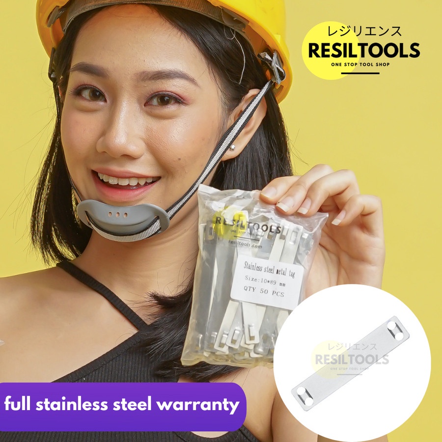 100 pcs Plat Penanda Kabel Tis stainless 1 cm x 8.9 cm Marker Ties Tag Name Cable Ties Stainless 10 