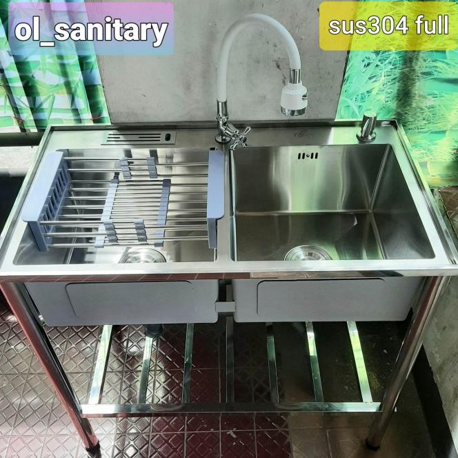 Bak Cuci Piring Sink 2 Lubang Kitchen Sink Set Stainless Sink Portable