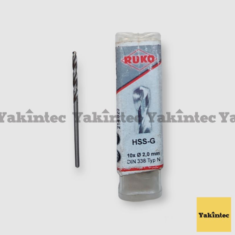 Mata Bor Twist Drill Besi & Kayu Original RUKO 2 mm DIN 338 HSS-Ground