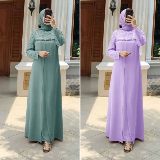 LIBRANI gamis pesta hijau sage gamis kondangan hijau sage gamis brukat sage gamis payet mewah gaun l