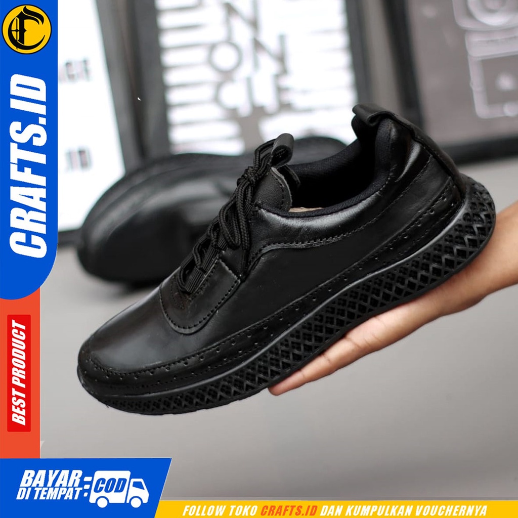 CRAFTS nightfall - Sepatu Sneakers Casual Kulit Asli Kerja Pria Hitam