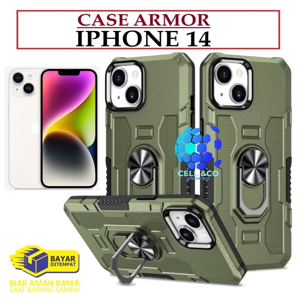 Case Armor IPHONE 14 Iring Cincin Magnetic Kesing Hp Protect kamera Premium Hard Case Standing Robot Pelindung Kamera