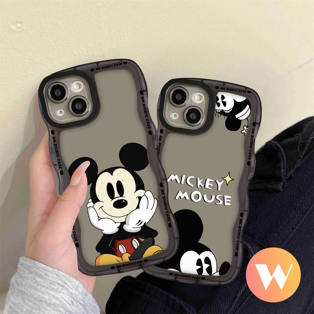 Cute Disney Mickey Mouse Case OPPO A17 A95 A16 A53 A55 A3s A12 A76 A15 A5 A9 A77 A74 A5s A1k A77s A54 A96 A57 A16s A7 A16K A17K A52 Reno 7Z 7 8Z 6 8 Wavy Edge Soft Tpu Couple Cover