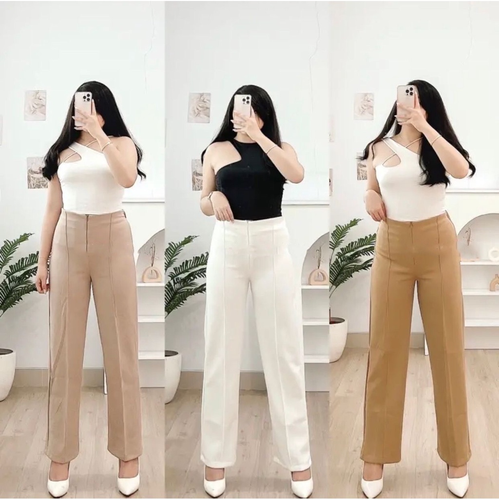 1KG MUAT 2PCS | CELANA KULOT BASIC SCUBA WIDE LEG FASHION WANITA TERMURAH