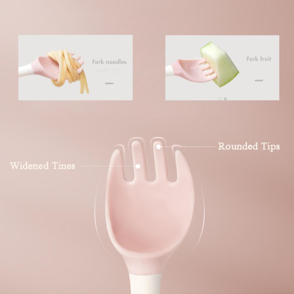 Top Spoon Fork Set Lembut Lucu Alat Bantu Balita Alat Makan Utensil Silicone