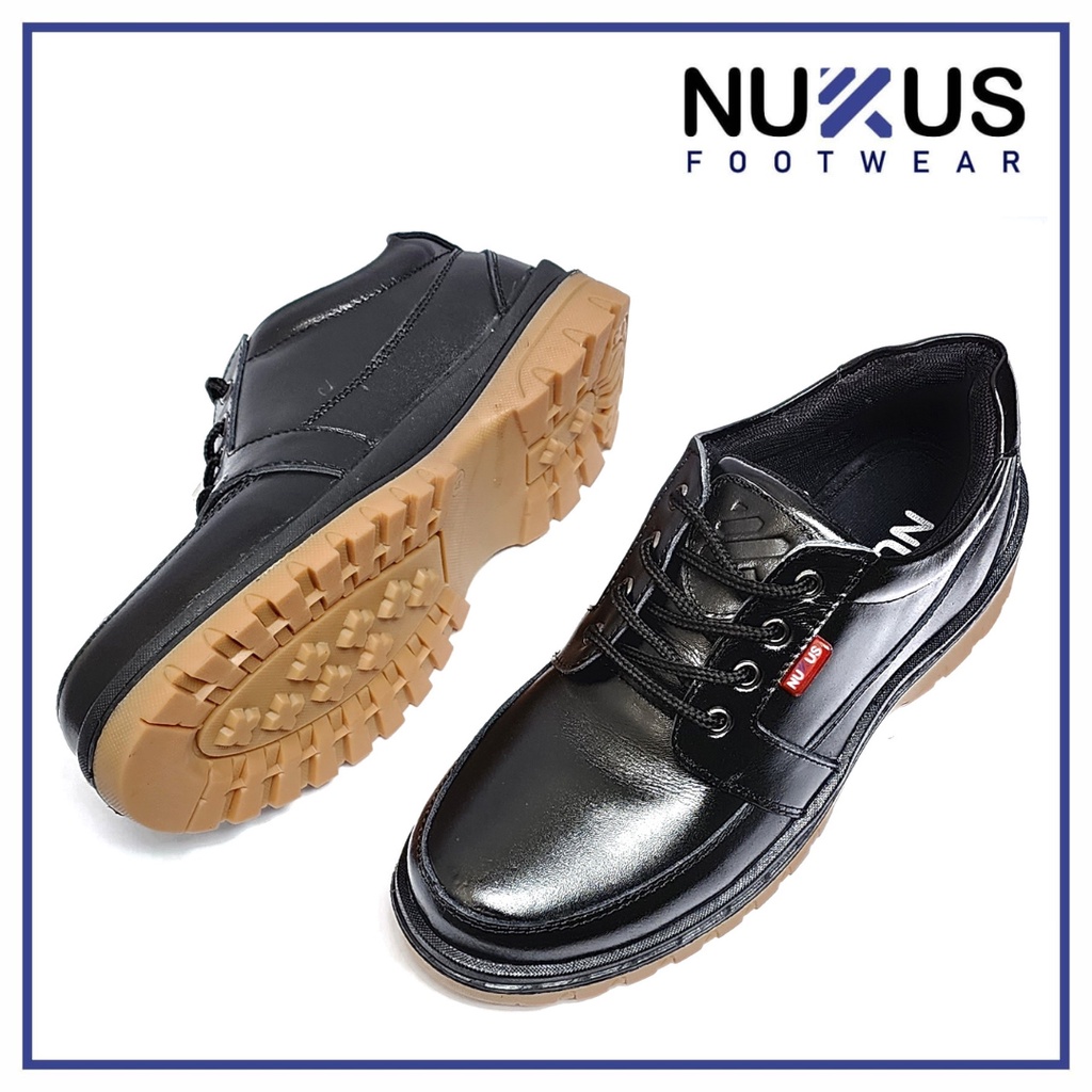 Nukus Sepatu Kasual Pria Tali Pendek Kulit Sapi Asli Hitam - NKT 01
