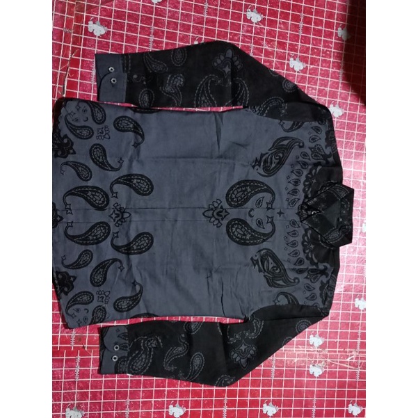 KEMEJA BATIK PRIA KAWONG HITAM ABU SLIMFIT LAPIS FURING