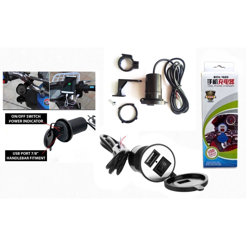 Motorcycle Travel Adaptor AKi Charger HP dari sepeda Motor USB Charge Gojek Grab