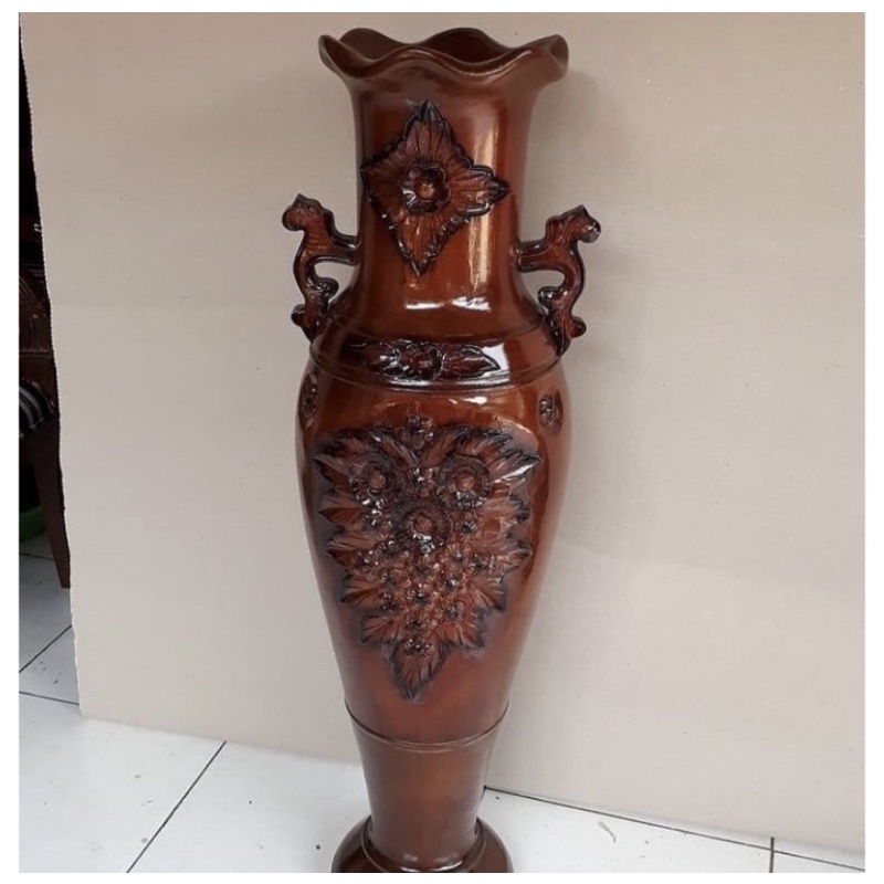Guci Motif Seribu Bunga (Tinggi 200 Cm) Bahan Kayu Jati
