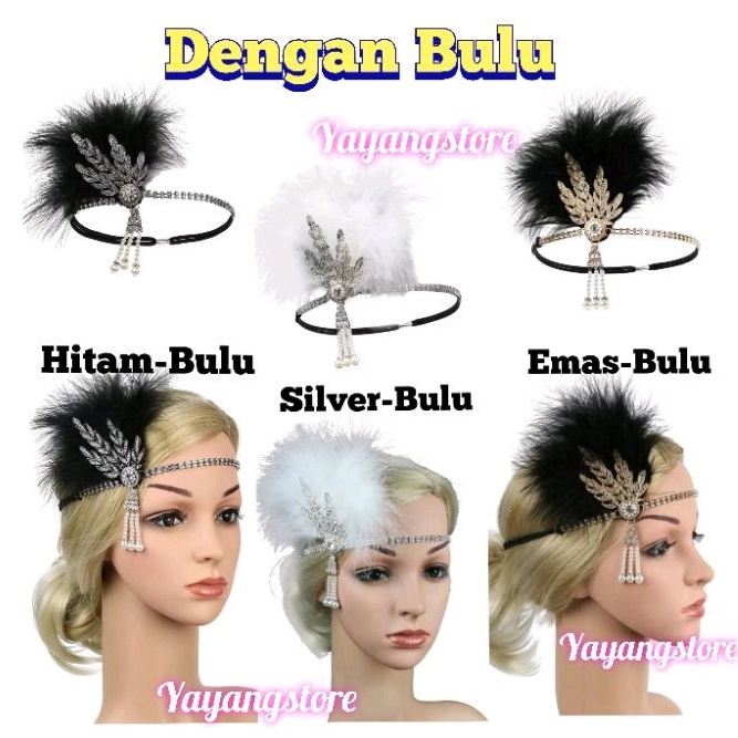 Headpiece Bulu Gatsby Sequin Pesta - Mahkota Flapper Bulu Gatsby Pesta Mewah