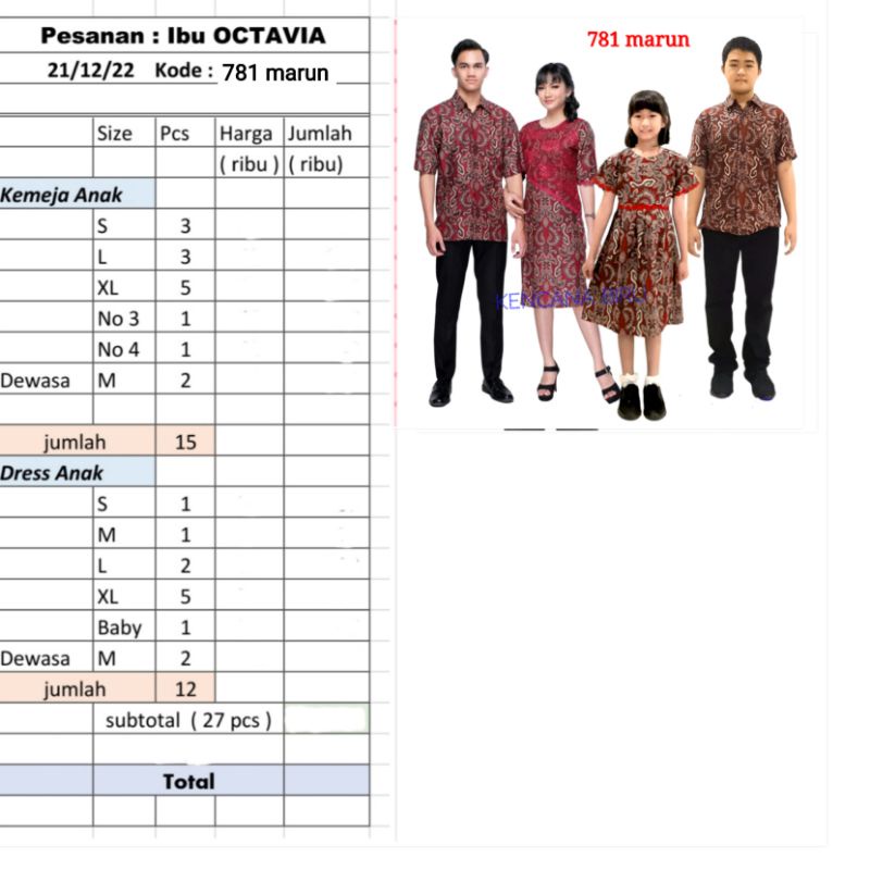781 merah maroon couple batik pesanan bu Octavia