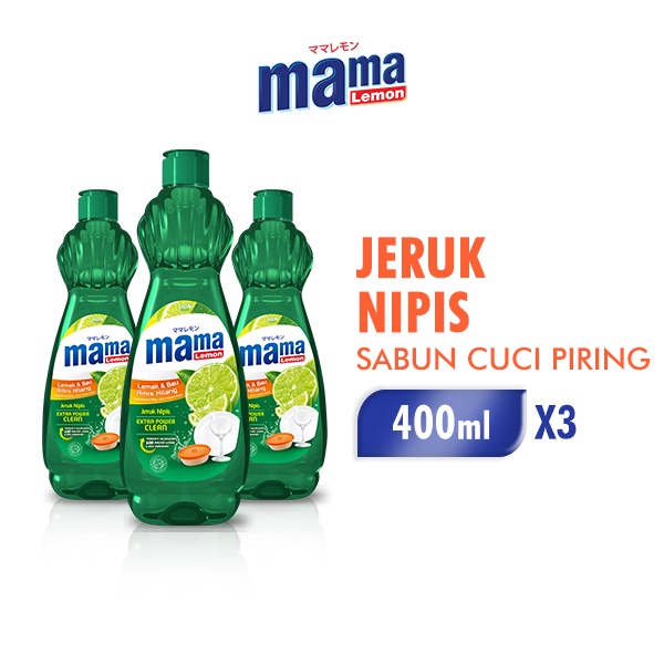 Mama Lemon Sabun Cuci Piring Jeruk Nipis Botol 400 ml x3