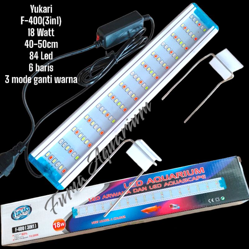 Lampu Yukari Led F 400 Nyala 3X Mode Ganti Warna 40-50cm 18watt Aquarium Aquascape Arwana