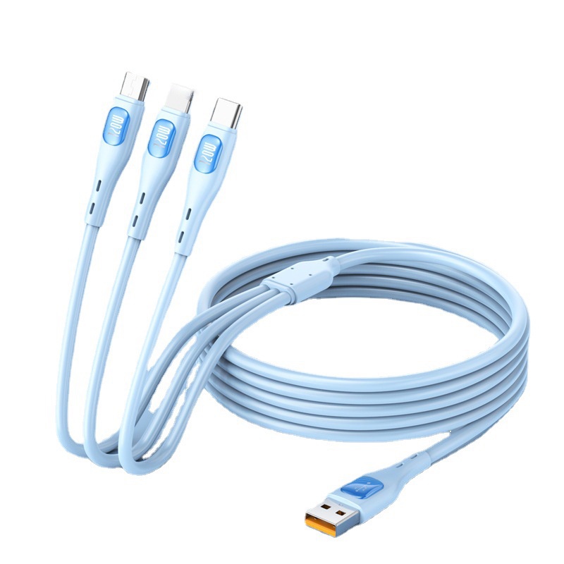 Lem Lembut Cair 120W 3-in-1 Kabel Pengisian Super Cepat Micro USB 6A Kawat Data Ponsel Untuk i-Phone14 13 Type C Android