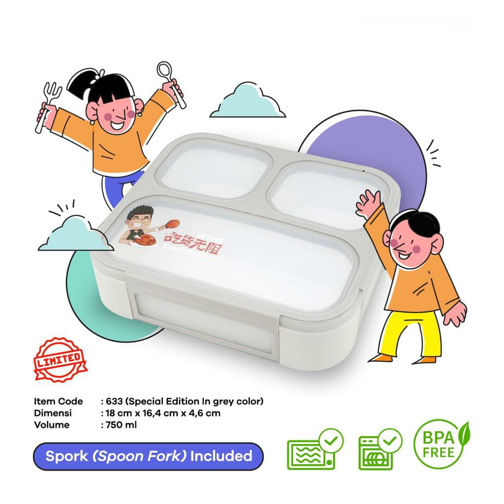 Limited Edition Kotak Makan 3 Sekat Anti Tumpah