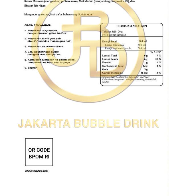 

Terkini❁ Bubuk Minuman MILK TEA Powder 1 KG - Jakarta Bubble Drink | HALAL Q86 ➥