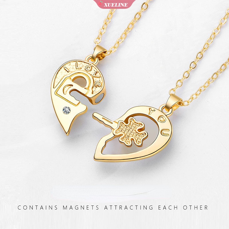 Fashion Halus Empat Daun Semanggi Kunci Empat Kunci Cinta magnet Pasangan Yang Cocok Kalung Manis Persahabatan Liontin Huruf Kalung Untuk Kekasih Dan Teman [ZXL]