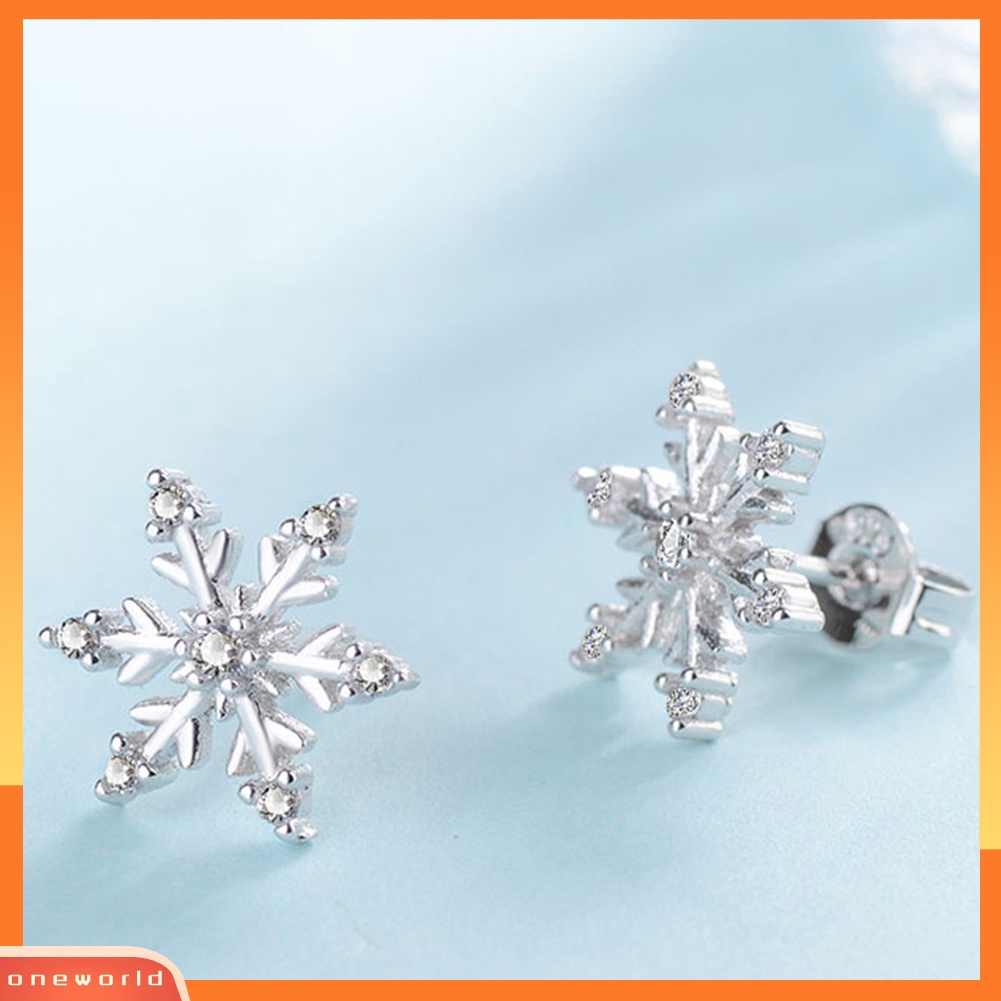 [WONE] Wanita Elegan Berlian Imitasi Bertatahkan Snowflake Ear Stud Earrings Perhiasan Hadiah Xmas