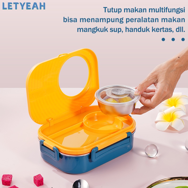 letyeah 1000ml kotak makan stainless 3 sekat+tempat sup 200ml /Lunch box stainless tahan panas dan anti tumpah