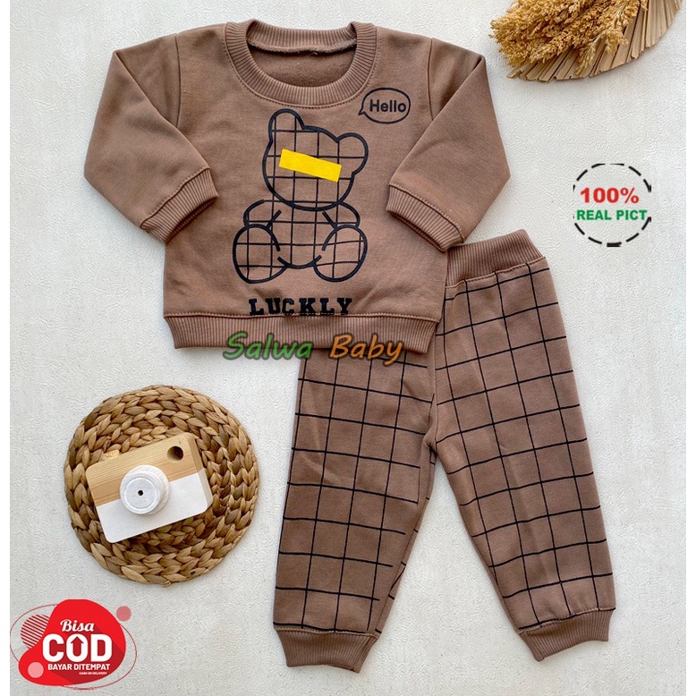 Setelan Sweater Setelan Joger Bayi Usia 3-12 Bulan Motif Lucky Almeera Baby and Kids